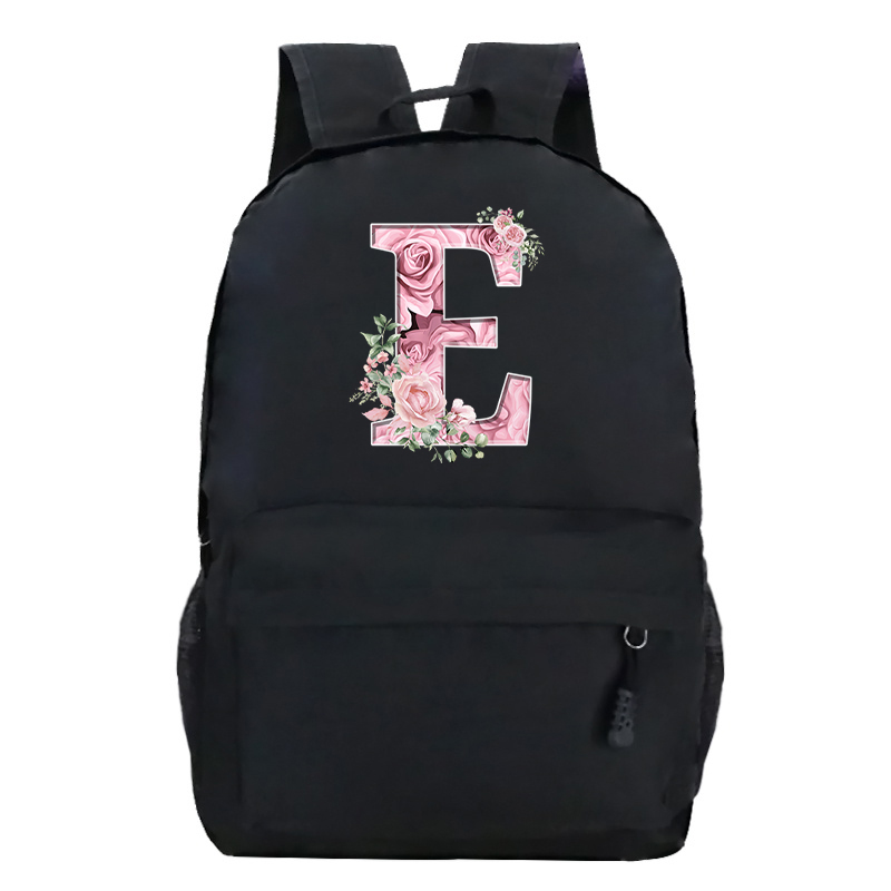 Pink Rose Alphabet Backpack Black Casual Women Aesthetics Rucksack Teenage Girl Boy Flower Letter School Bag Student Mochilas: Brown