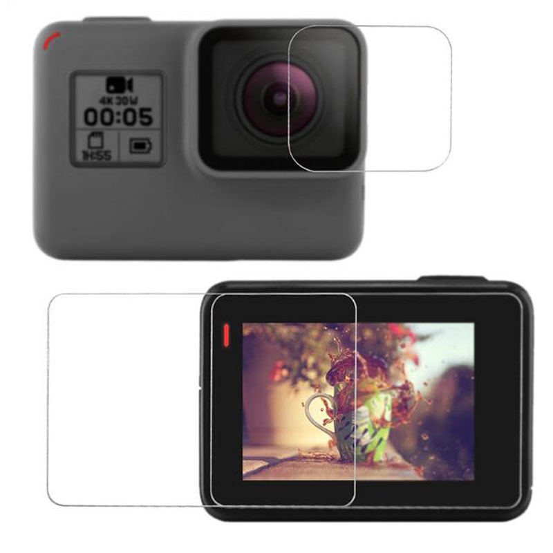 Folia ochronna ze szkła hartowanego do GoPro Go pro Hero 5/6/7 Czarny srebrny/biały Obiektyw kamery sportowej LCD Etui