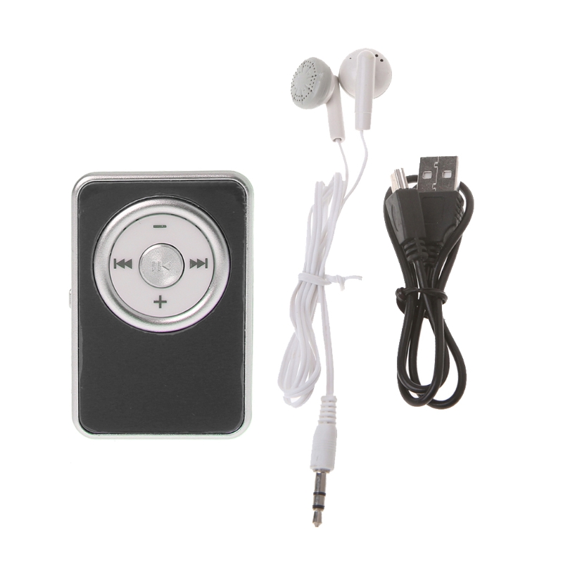 Mini reproductor MP3 Clip para música, soporta tarjeta TF Micro SD con Cable USB para auriculares: Black