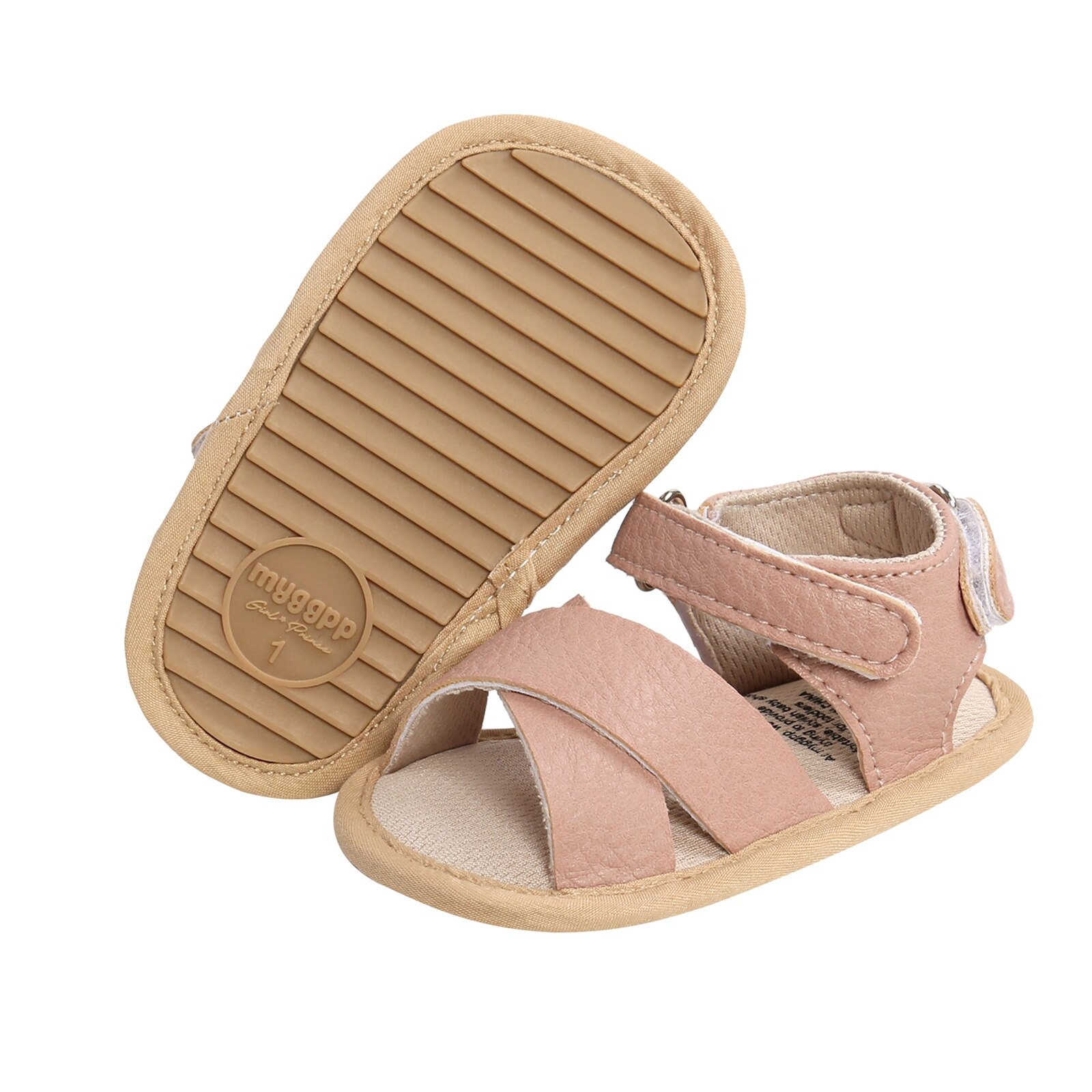 Baby Boys Girls Leather Shoes Summer Sandals Anti-Slip Open Toe Infant Flat Shoes With Criss Cross Strap Shoes 0-18Months