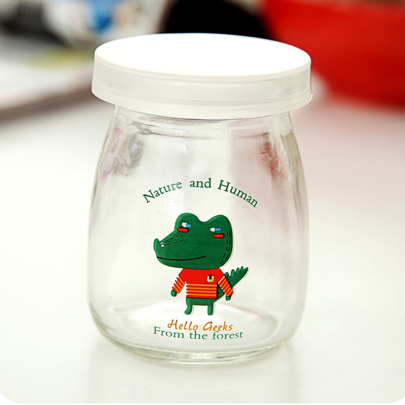 6 stuks glazen potten en deksels voor yoghurt cartoon diy kookmelkfles hoge temperatuur puddingfles frascos de vidrio con tapa