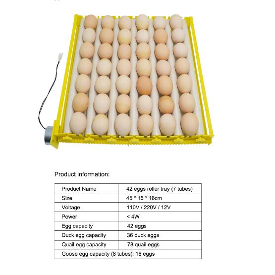 360 Degree Automatic Rotating Eggs Incubator Roller Tray Duck Quail Bird Poultry Egg Hatching Farm Hatching Tool: 42 eggs  (7 tubes)