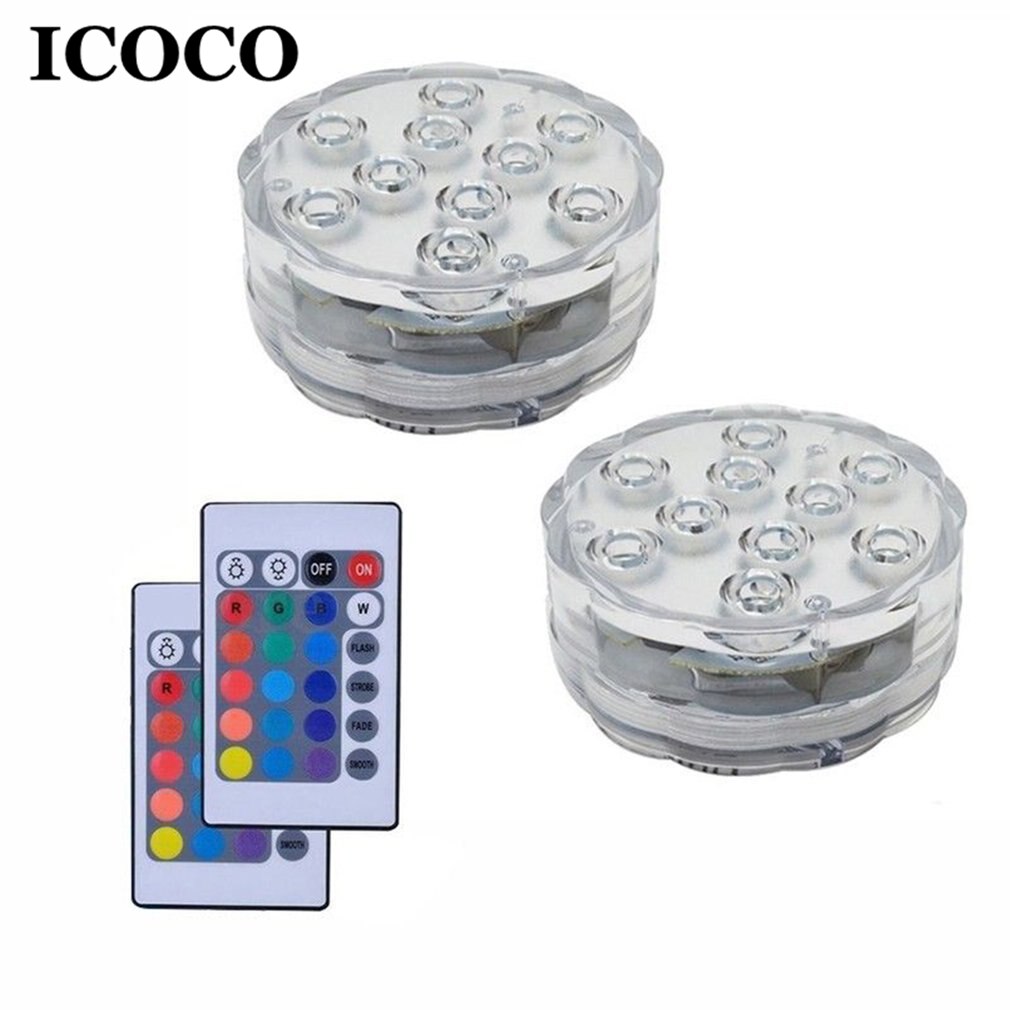 Icoco Rgb Submersible Licht Onderwater Led Licht Met Afstandsbediening Voor Zwembad Licht Battery Operated Garden Party Decor