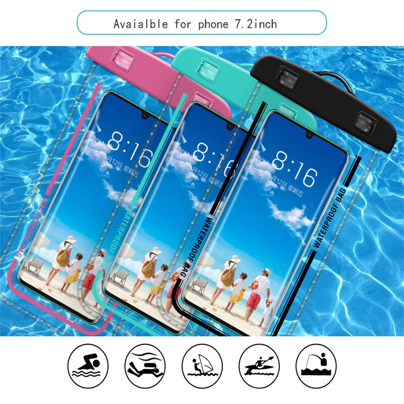 Funda de teléfono impermeable natación Airbag buceo flotante bolsa del teléfono móvil titular bolsa seca por debajo de 7,2 pulgadas Bolsa de playa anticaída