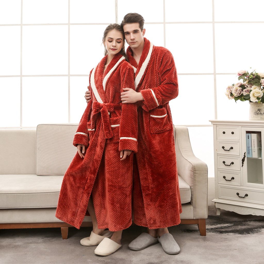 Couples Bathrobe Men Sleepwear Winter Lengthened Bathrobe Splicing Home Clothes Long Sleeved Robe Coat szlafrok Bath Robe