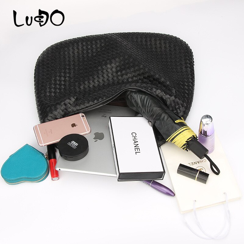 LUCDO-sac Hobo fait à la main en cuir PU tissé décontracté, sac à main de bonne Patchwork fermeture éclair pour femmes, sacs à épaule