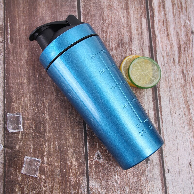 Stainless Steel Protein Shaker Bottle Gym Shake Kettle Sports Milk Shake Mixer Water Bottle Whey Protein For Fitness BPA Free: Blauw