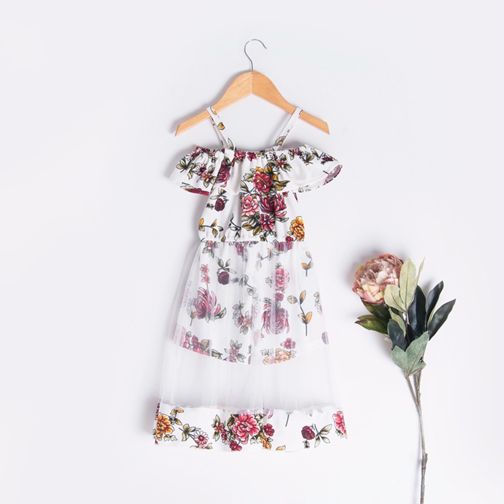 Toddler Kids Baby Girl Dress Flower Vest Floral Ruffle Mesh Dress Summer Baby Girl Clothes платье для девочки#GH