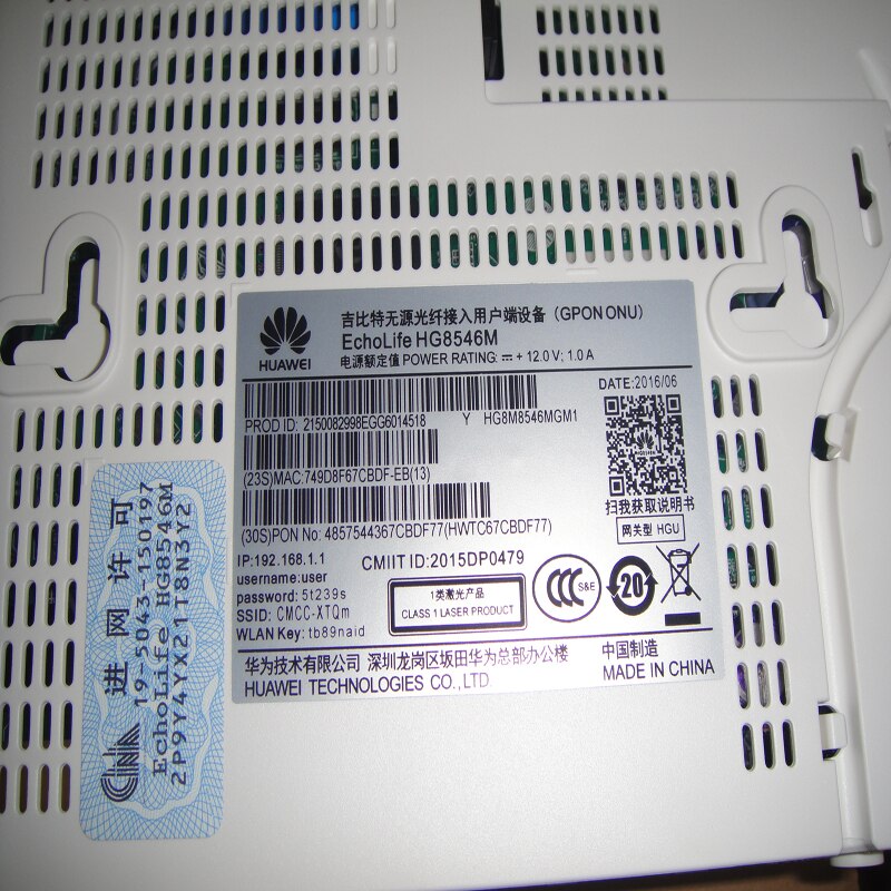 100% Nuovo originale per HW HG8546M Gpon WiFi Ont onu 1GE + 3FE + voce + WIFI Inglese Firmwarel modem apparecchiature di Rete di telecomunicazioni