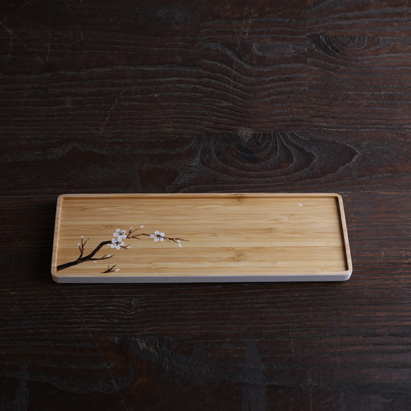 Hand painted dry brewed bamboo tea tray simple small tea tray tea table tea set accessories office and household tea tray: Light Grey