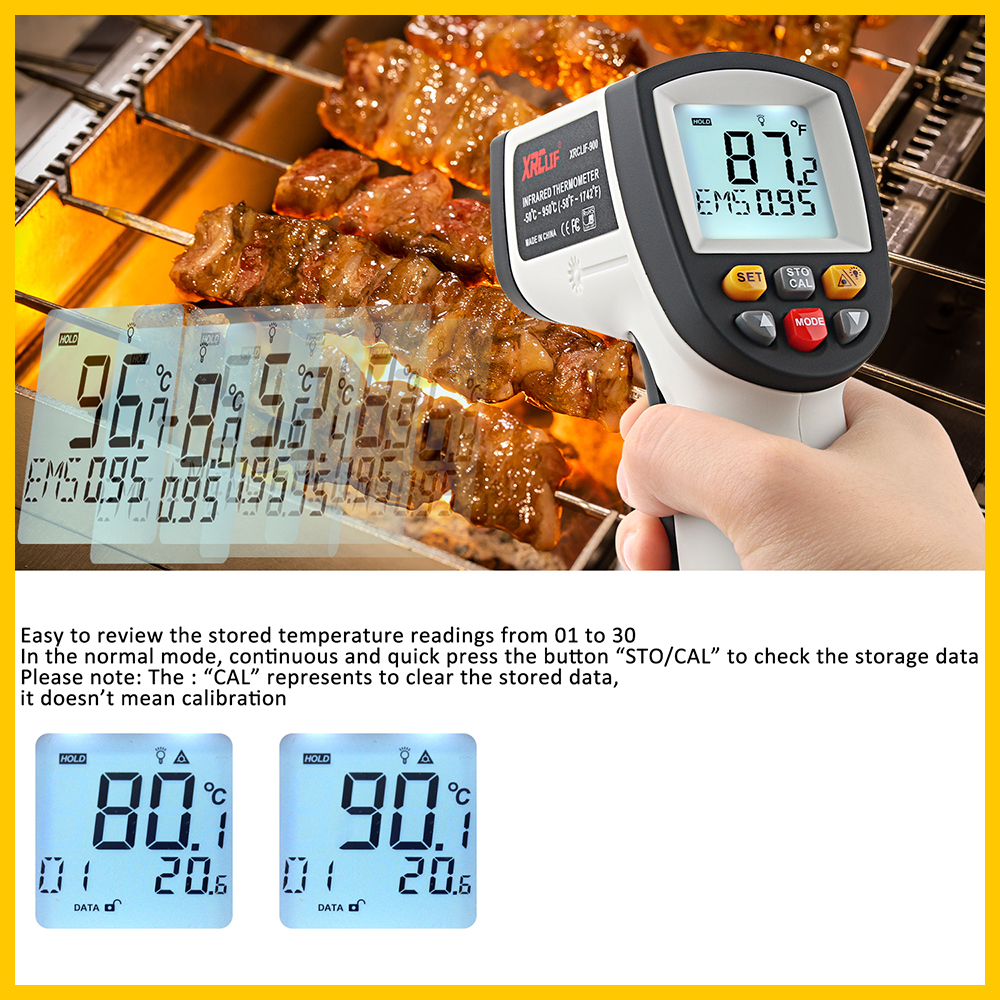 XRCLIF Infrared Thermometer Contactless Thermometer -58°F-1742°F Digital Pyrometer With Data-Storage Temperature Alarm