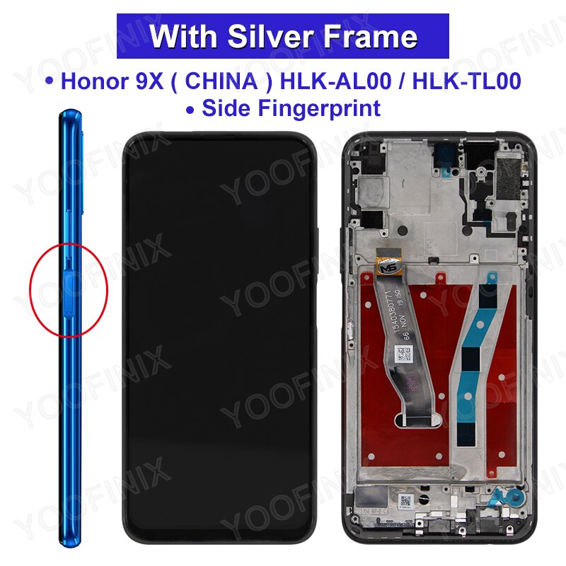6.59 "pour Huawei Honor 9X LCD STK-LX1 Affichage Écran Tactile Numériseur Pour Huawei HLK-AL10 TL10 Pièces De Rechange: CN Silver Frame
