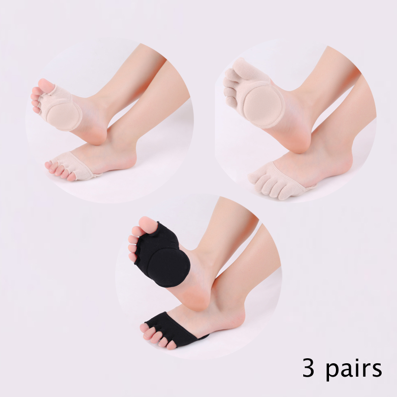 3 Pairs Women Socks Sponge Silicone Anti-slip Lining Open Toe Heelless Liner Sock Invisible Forefoot Cushion Foot Cotton Pad: as pics 8