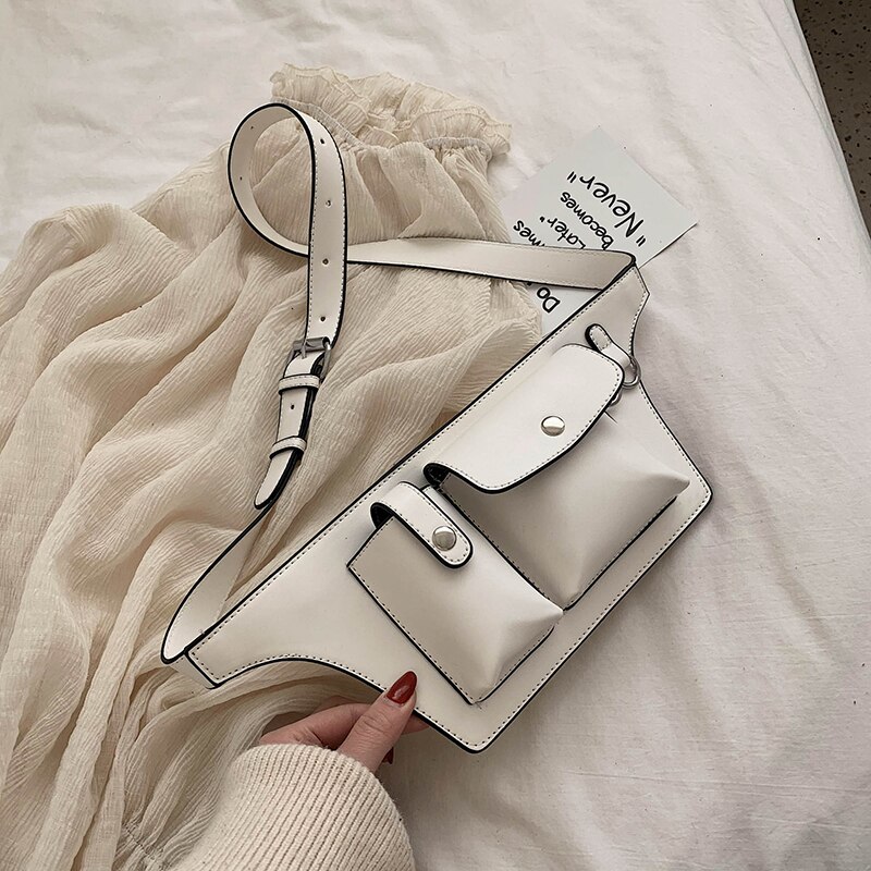 Jin Mantang High PU Waist Bag Female Waist Bag Casual Ladies Handbag Travel Portable Female Waist Bag: beige