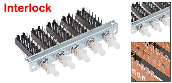 1Pc Interlock/Latching Push Button Switch Piano Type 6/12/18/24Pin 1/2/3/4/5/6/7/8 Row Straight Through Hole Straight Key Switch: Silver