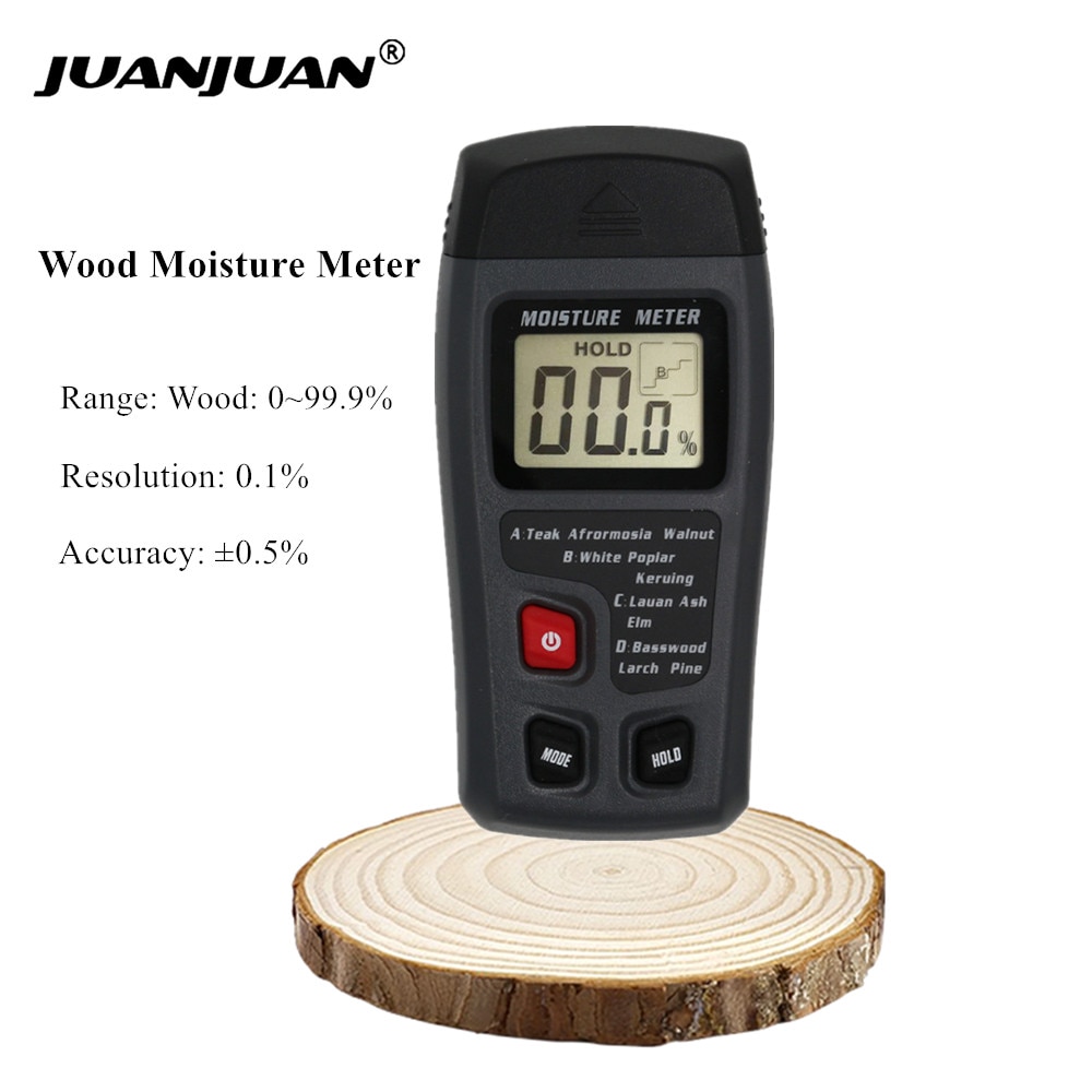 Medidor de humedad de madera Digital MT10 de dos pines, probador de humedad de madera, Detector de humedad de madera con pantalla LCD grande, 0-99.9%