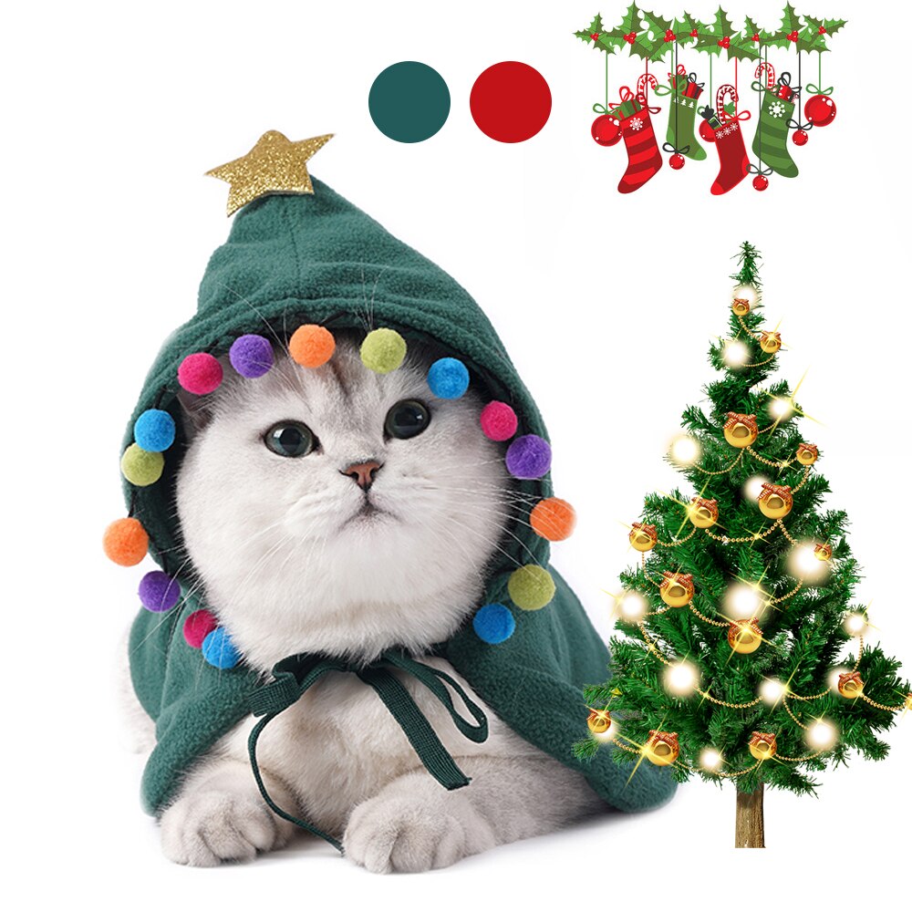 Kerst Huisdier Kleding Hond Kat Mantel Met Pompom Kat Kostuum Kapmantel Kat Kitten Kleding