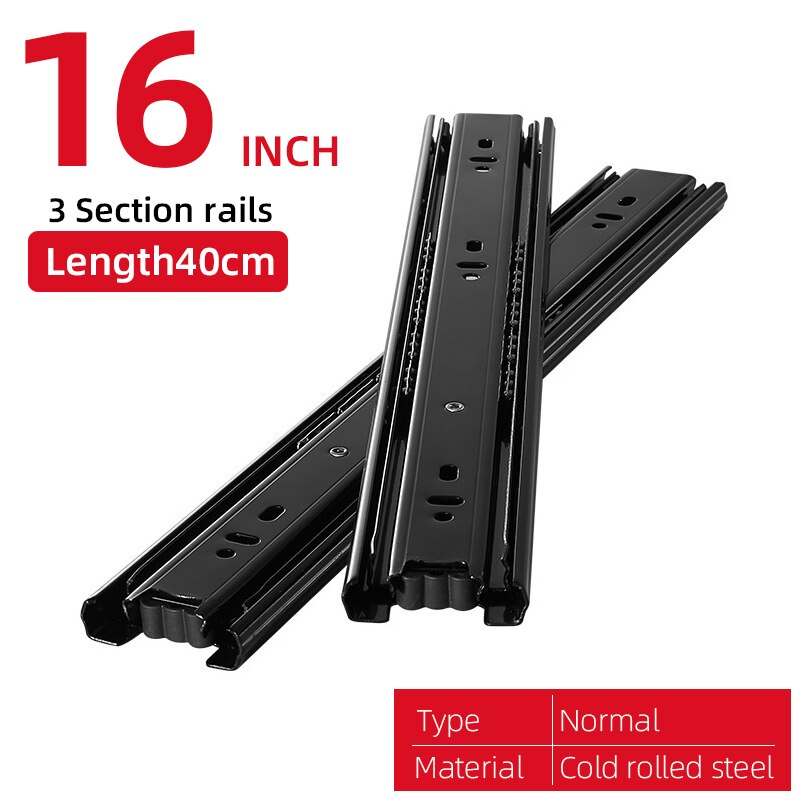 Cabinet Sliding Rail 10"-20"Steel Drawer Slides Soft Close Track Cushioned Silent Closing Three Section Sliding Rails Axis Slide: Normal 16inch 40cm