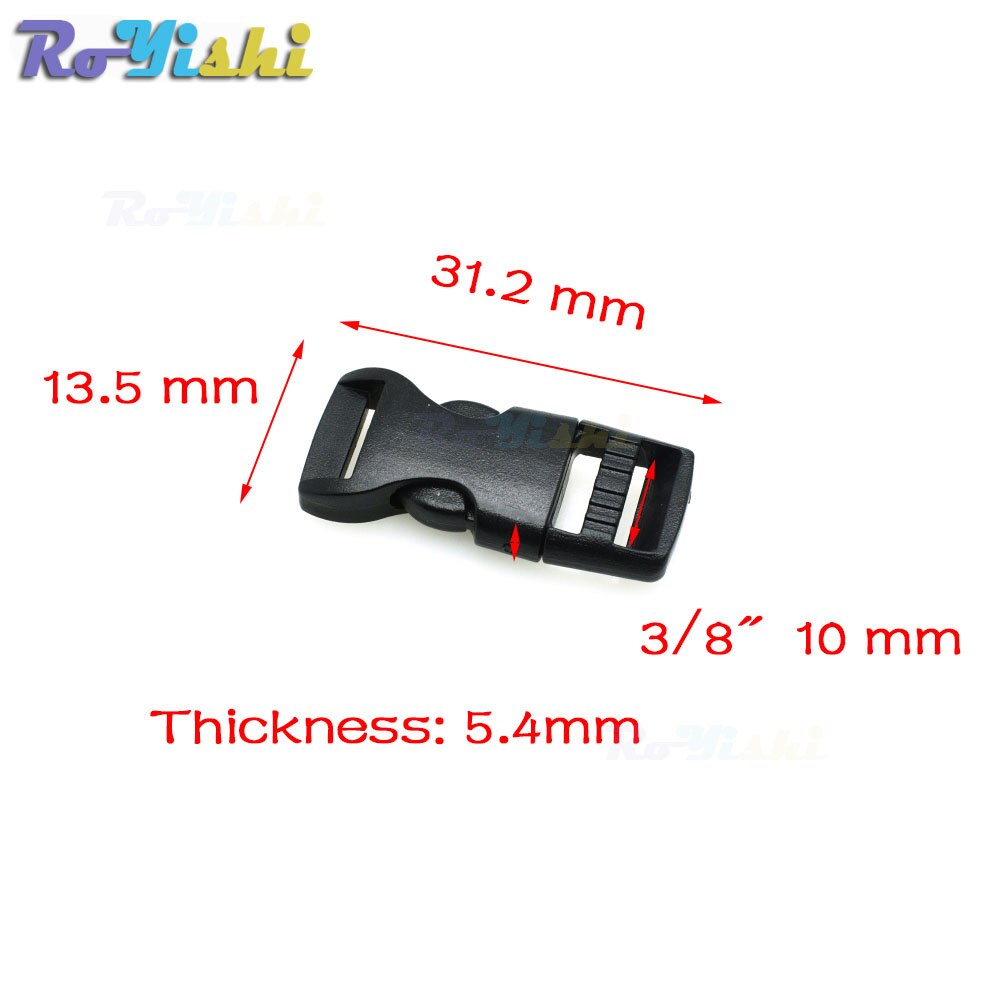 Plastic Side Release Buckles For Paracord Bracelet / Backpack Black: 100pcs / Webbing Size 10mm