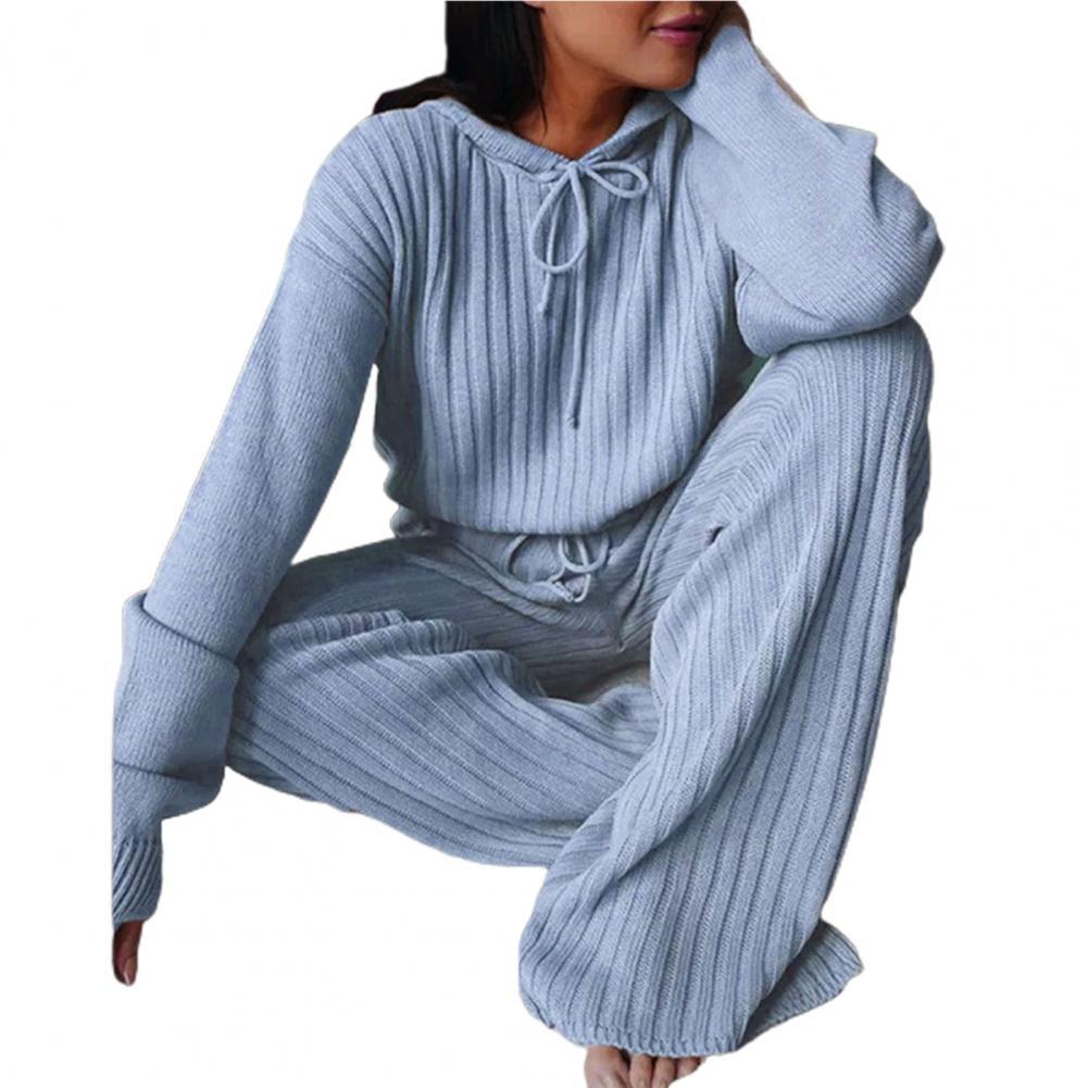 Survêtement Vintage pour femmes, surdimensionné, tricoté, longueur au sol, Streetwear élastique, automne hiver: M / Sky Blue
