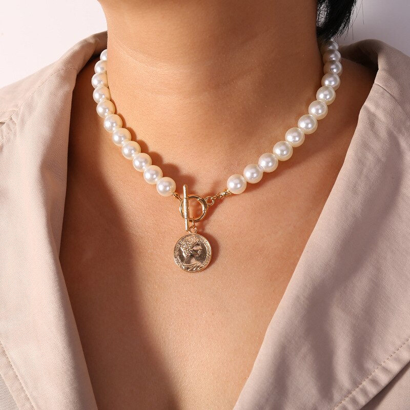 KMVEXO Bohemian Shell Hoofd Lock Ronde Gesimuleerde Parel Kralen Choker Ketting voor Bruiden Vrouwen Vrouwelijke Bruids Bruiloft Sieraden
