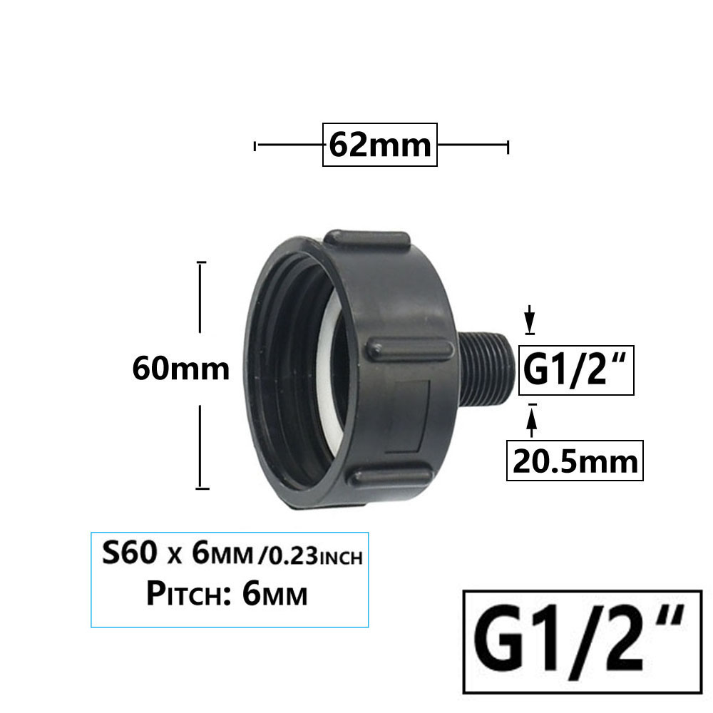 IBC Tank Adapter S60 x 1/2" 3/4' 1" 1.5 2" 63/75/80/100mm Thread Connector Ton Barrel Connect 1000 Liter IBC Tank Fitting: Red