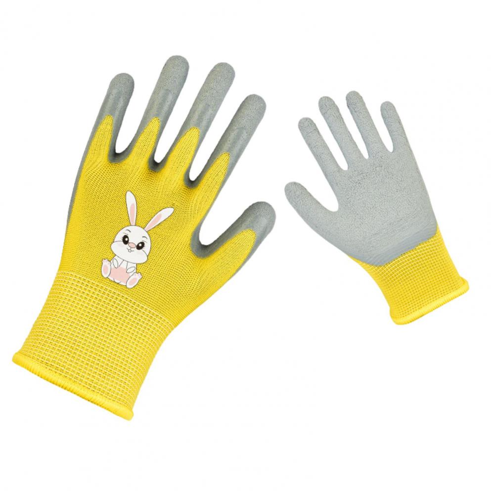 Gants de jardinage à motif de dessin animé pour enfants, gants de travail en caoutchouc coordonnants, coupe d'épine et de crevaison, degré d'usure, 1 paire: XS / YELLOW