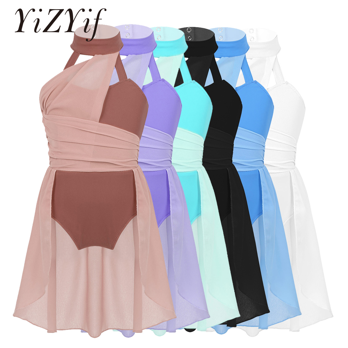 Kid Meisjes Ballet Dans Turnpakje Jurk Mouwloos Ruches Chiffon Lijfje Gekooide Rug Gymnastiek Kunstschaatsen Lyrische Dans Kostuum