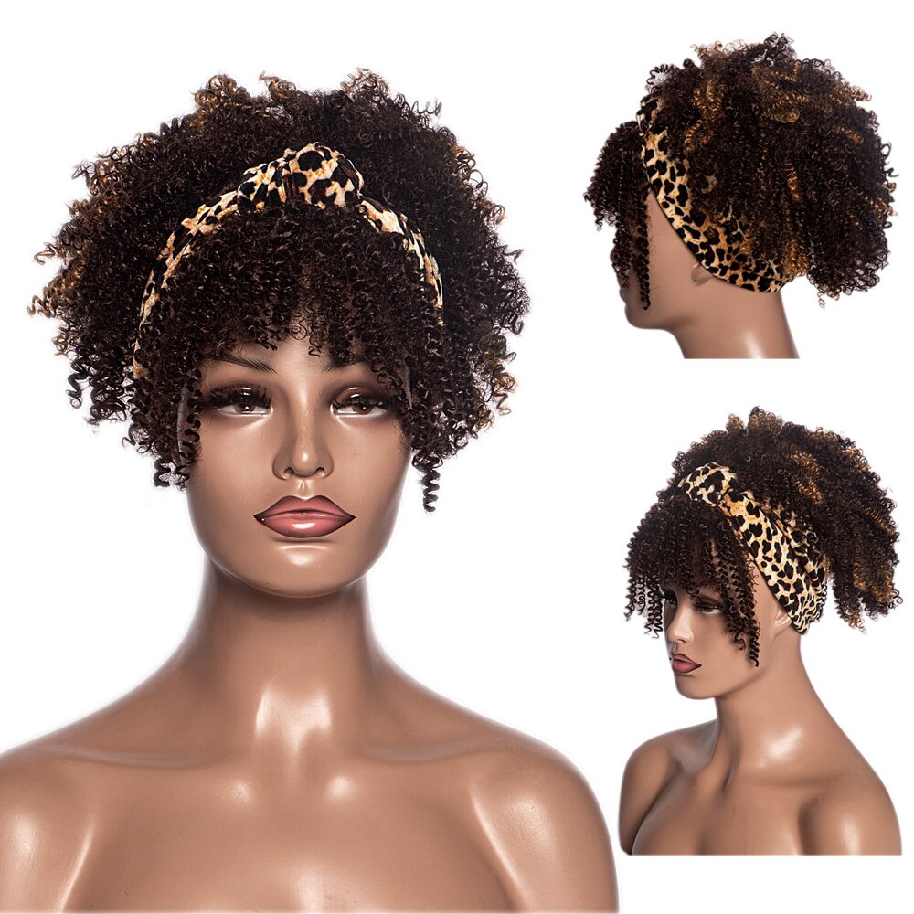 Gaka syntetisk dreadlock fletning parykker krøllet æske 2 in 1 wrap sort afro paryk puff turban hår pandebånd med snor: Naturlig farve