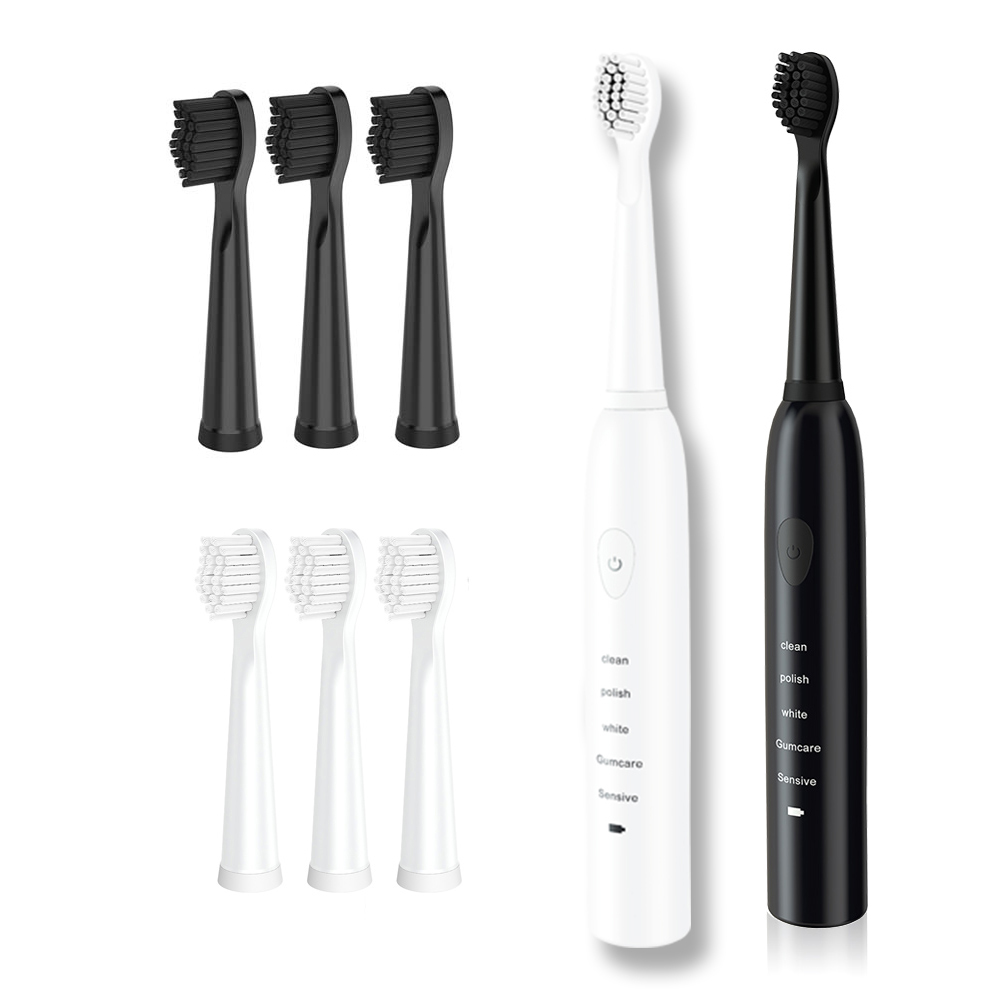 Brosse à dents électrique sonique puissante Ultra sonique USB Charge brosses à dents rechargeables brosse à dents de blanchiment électronique lavable: White-Black-brush-8