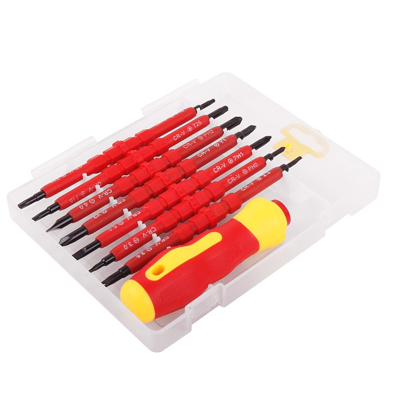 Hi-Spec 8Pc Vde 1000V Goedgekeurd Geïsoleerde Elektricien Tool Set S2 Magnetische Schroevendraaier Set Tester Elektrische Tape snijden Tang: DT40314-E 7in1case