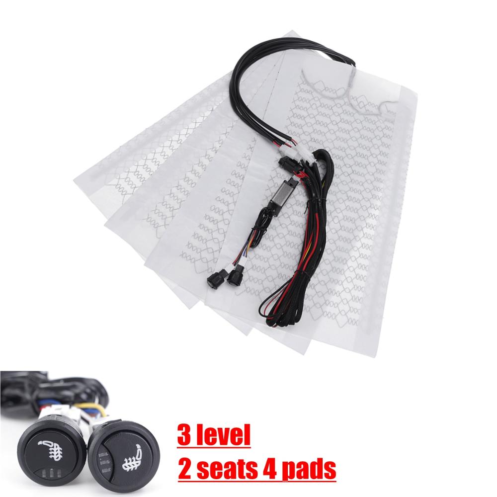 Universal 2 seats 4pcs 12v car carbon fiber High/Low heated seat heater pad switch kit Round Switch Winter Warmer Seat Covers: 2 seat 4pcs D