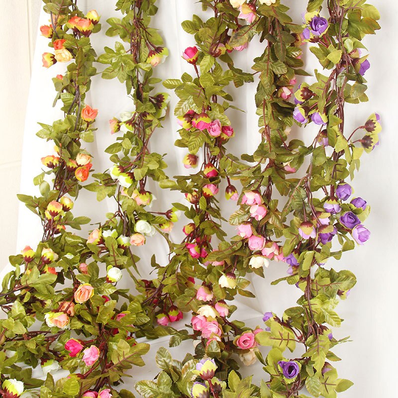 220cm silk rose wedding decoration ivy vine artificial flower arch decoration with green leaf wall garland