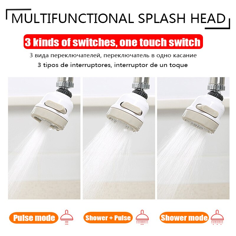2Pcs 3 Modes Adjustable Kitchen Tap Head 360 Rotatable Water Spray Sink Faucet Flexible Watersaving High Pressure Filter Sprayer