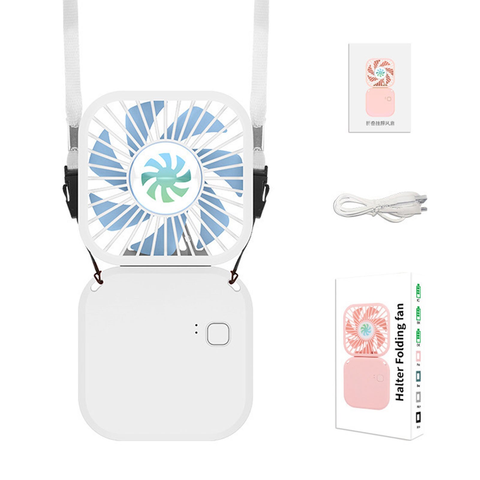 Hanging Waist Fan USB Charging Hanging Neck Fan Mini Handheld Lazy Multi-function Portable Desktop Small Originality Fan: White