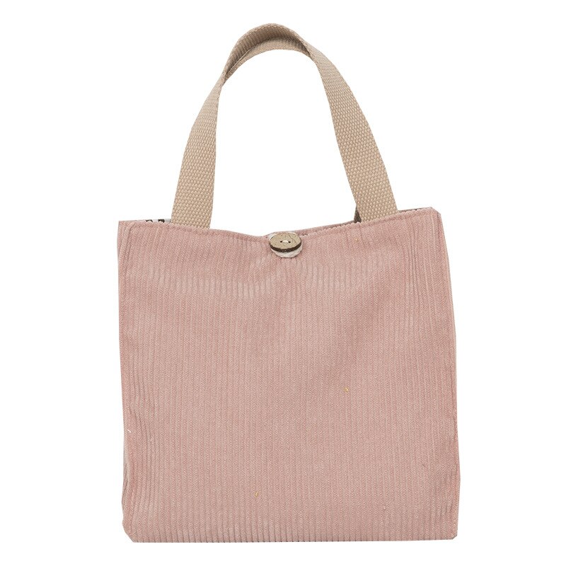 Sac à déjeuner en toile de velours côtelé, boîte à déjeuner, fourre-tout de pique-nique en tissu de coton, petit sac à main, pochette de dîner, sacs de rangement des aliments pour dames: Rose