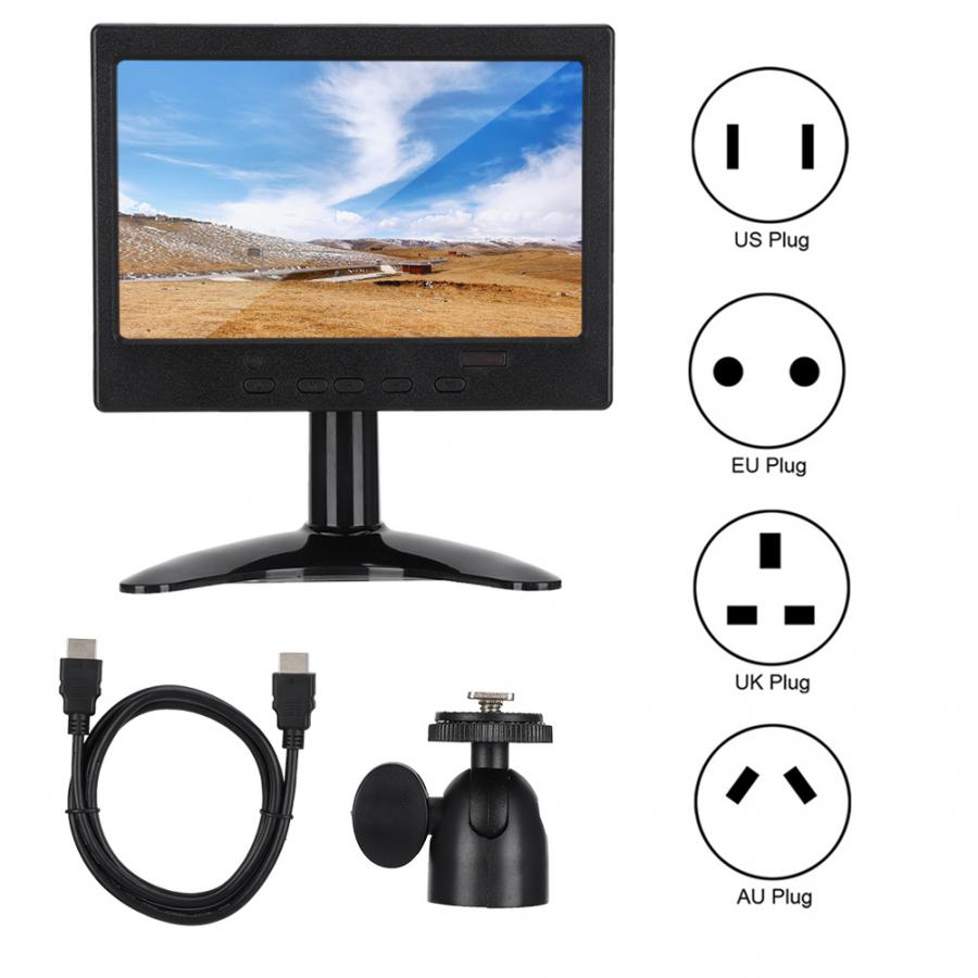 7in Portable Monitor 1024x600 Resolution 16:9 Multifunction Display for HDMI / VGA / AV Input for Raspberry Pi Car Display CCTV