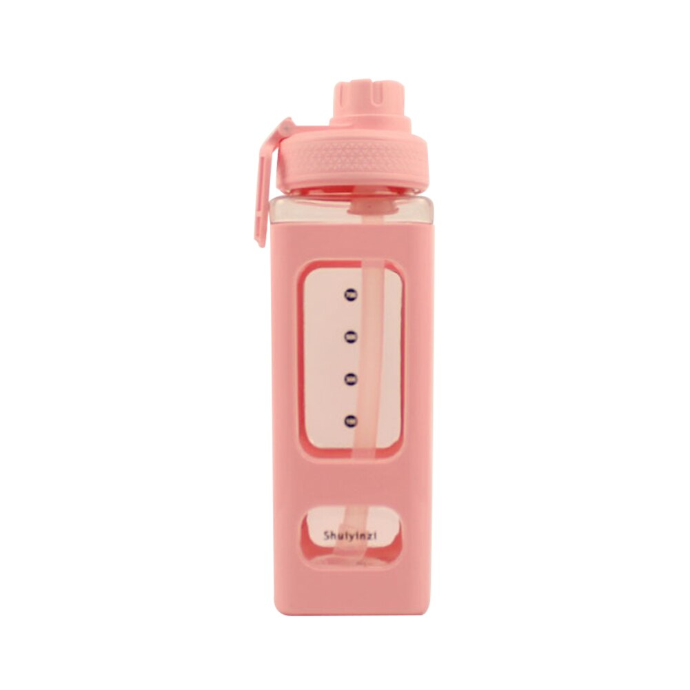 2L Wasser Flasche Stroh Tasse Große Kapazität Hohe Temperatur Kunststoff Wasser Tasse Zeit Skala matt draussen Sport Schüler Paar Tasse: 900ML E