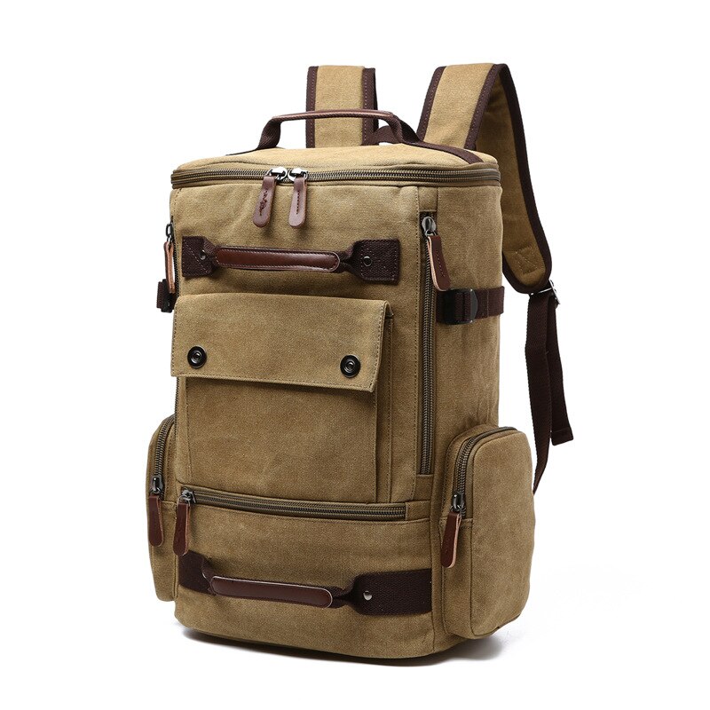 LOVZON Vintage Backpack Canvas Backpack School Bag Men's Travel Bags Large Capacity Backpack Laptop Backpack Bag: Khaki