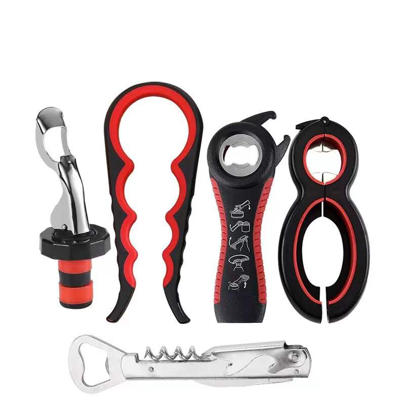 Potopener voor multifunctionele 6-in-1 flesopener Potdekselopener, 4-in-1 potopener en antislip deksels Opener Grijper: MULTI