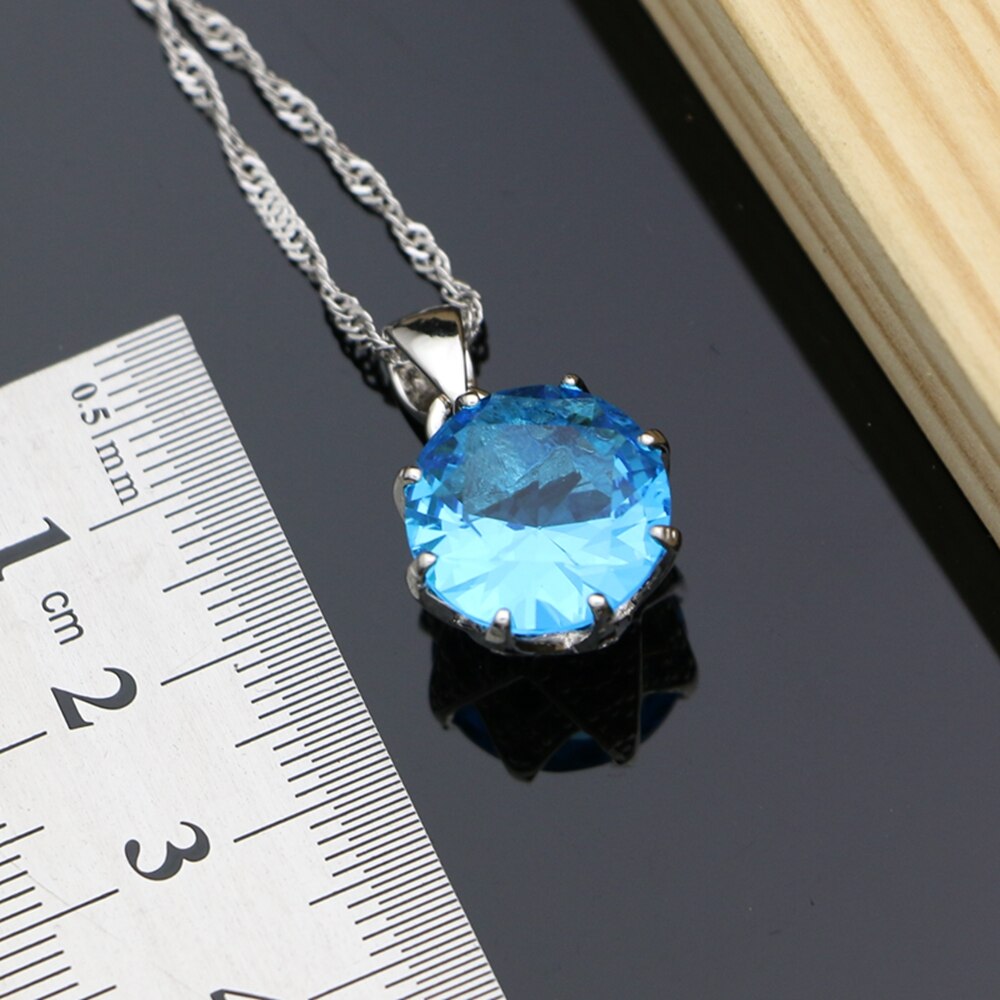 Blau Kristall Schmuck setzt Für Frauen 925 Silber Kostüm Schmuck Bausätze Ohrringe/Anhänger/Ringe/Armbinde/Halskette einstellen