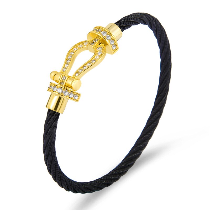 Titanium Steel Wire Rope Magnetic Buckle-encrusted Zircon Bracelet
