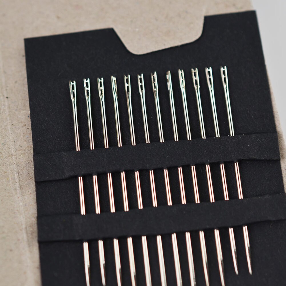 12pcs/set Double Hole Repair Stitch Self Threading Embroidery Metal Easy To Use Art For Old Man Sewing Needle DIY Assorted Blind: Silver