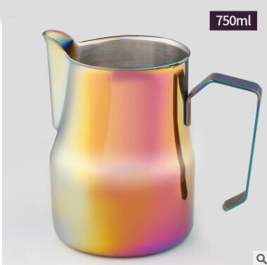 1pc 750ml Colorful Frothing Jug Espresso Coffee Pitcher Barista Craft Coffee Latte Milk Frothing Stainless Steel Mug: Multicolor-750ml