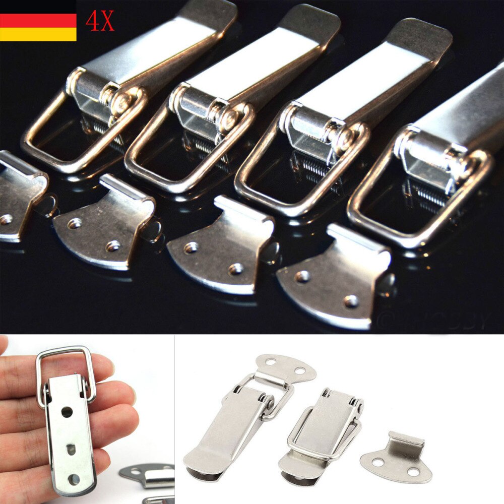 4pcs Stainless Steel Spring Loaded Toggle Case Box Chest Trunk Catches Hasps Clamps (Silver)