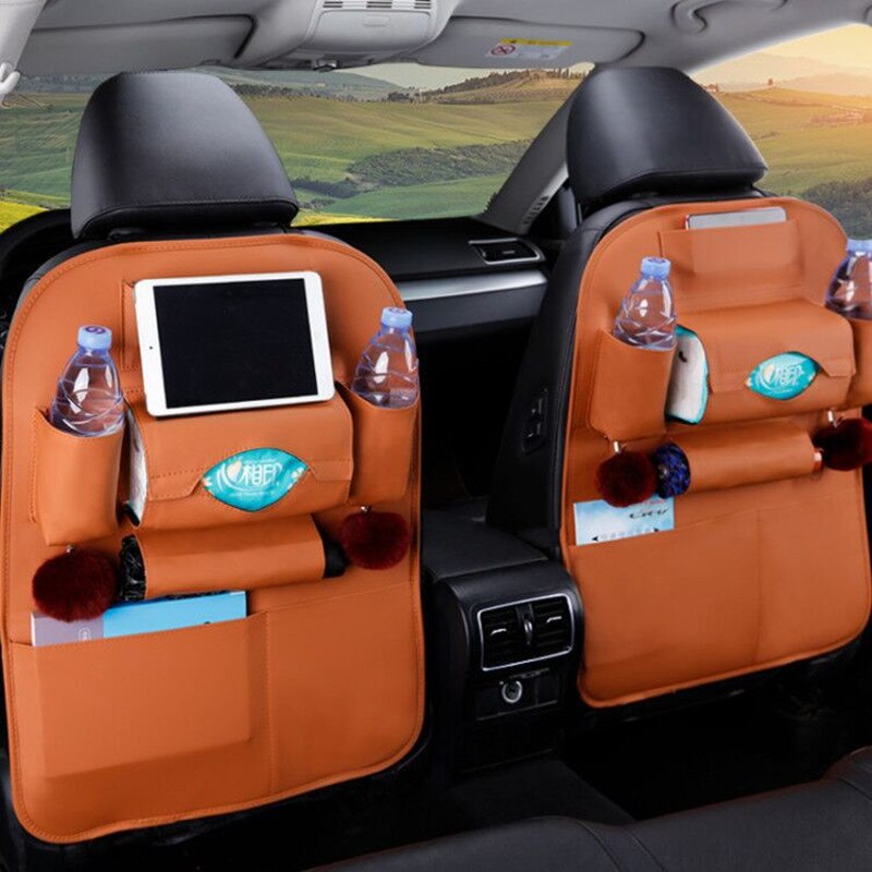 1pc pu leren autostoel rugleuning opbergtas multifunctionele ipad mini houder universele achterbank organizer voor kinderen opbergruimte: Bruin 1