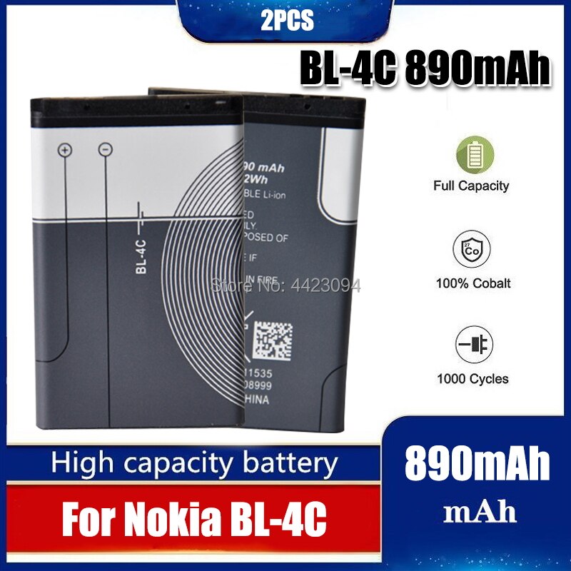 890mAh BL 4C BL-4C batería para Nokia 6100, 6125, 6136, 6170, 6300, 7705, 7200, 7270, 8208 de la batería BL4C: 2pcs