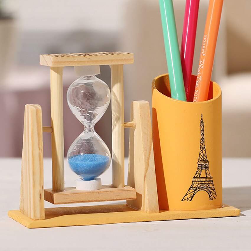 Hourglass Sand Timer Sand Clock with Pen Holder Makeup Brush Organizer Pencil Holder Stand for Home, Desk, Office Decoration