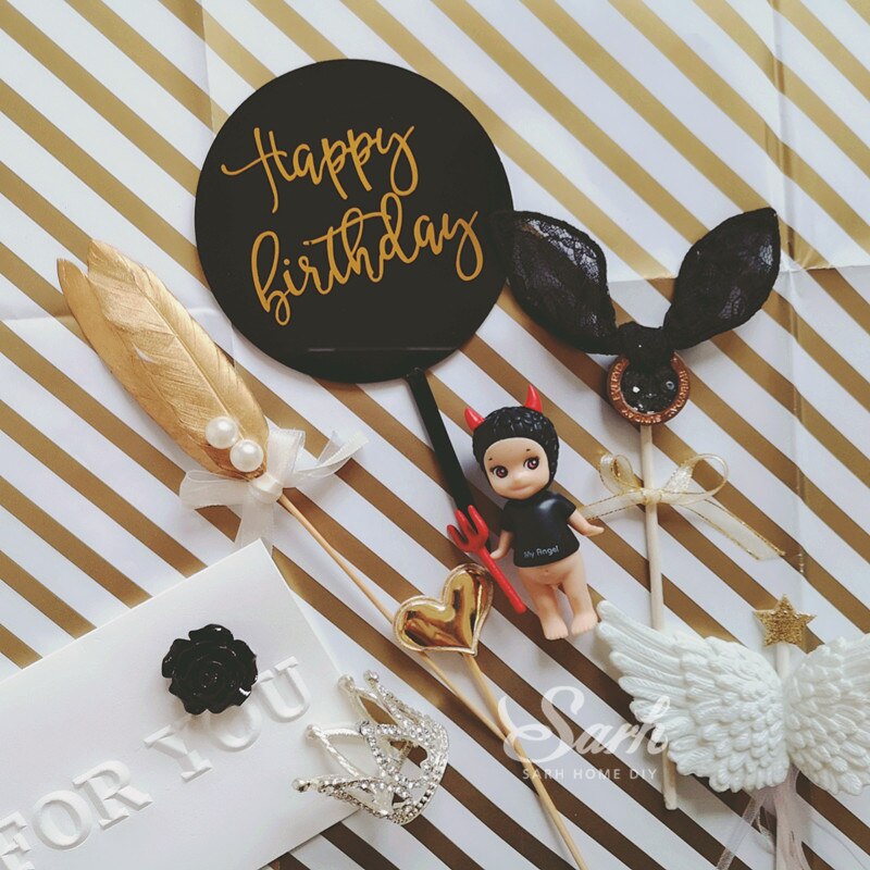 Ins Stil Runde Bronzing "Happy Birthday" Krone Bogen-knoten Kuchen Topper Dessert Dekoration für Hochzeit Geburtstag Party