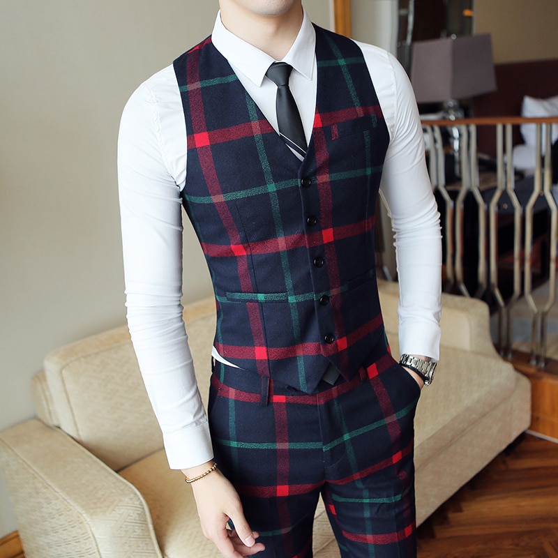 Plaid bryllup jakkesæt ternet jakkesæt mænd vintage galla fest jakkesæt mænd slim fit dobbeltradet jakkesæt jakke vest pant